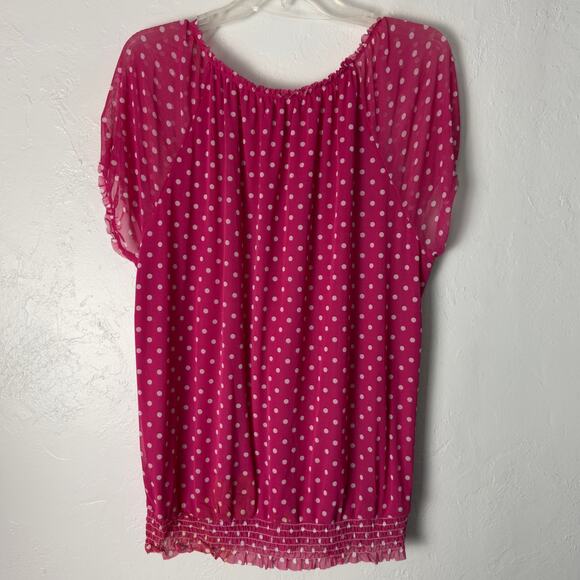 French Laundry Pink Polka-Dot Short Sleeve Peasant Blouse Size 1X - Picture 6 of 6